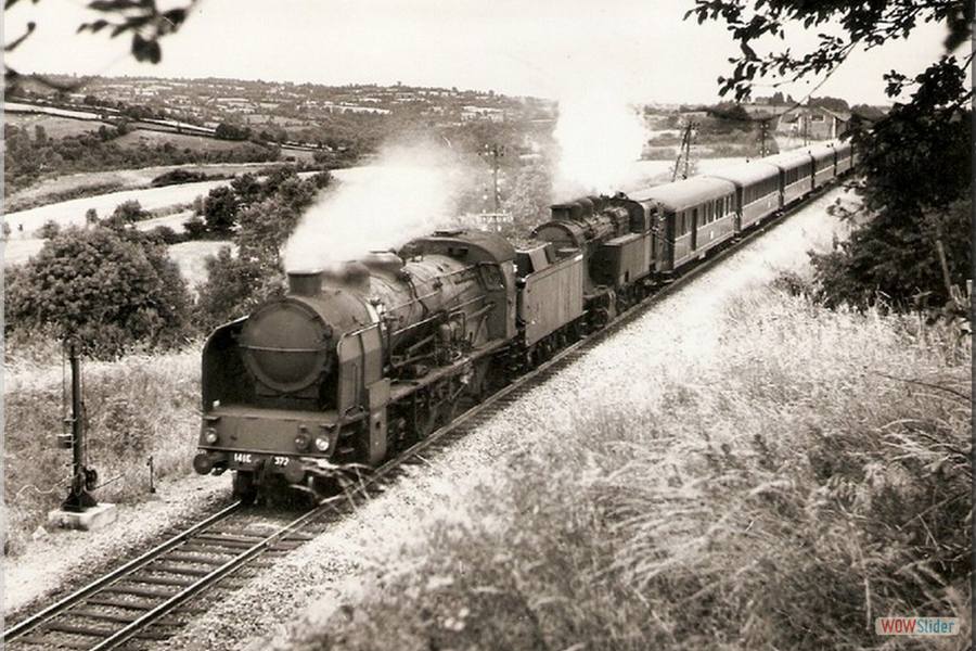 LIGNEROLLES - Express Ussel-Paris, locomotives 141 E et TA à Lignerolles (03), photo Dahlström de 1965